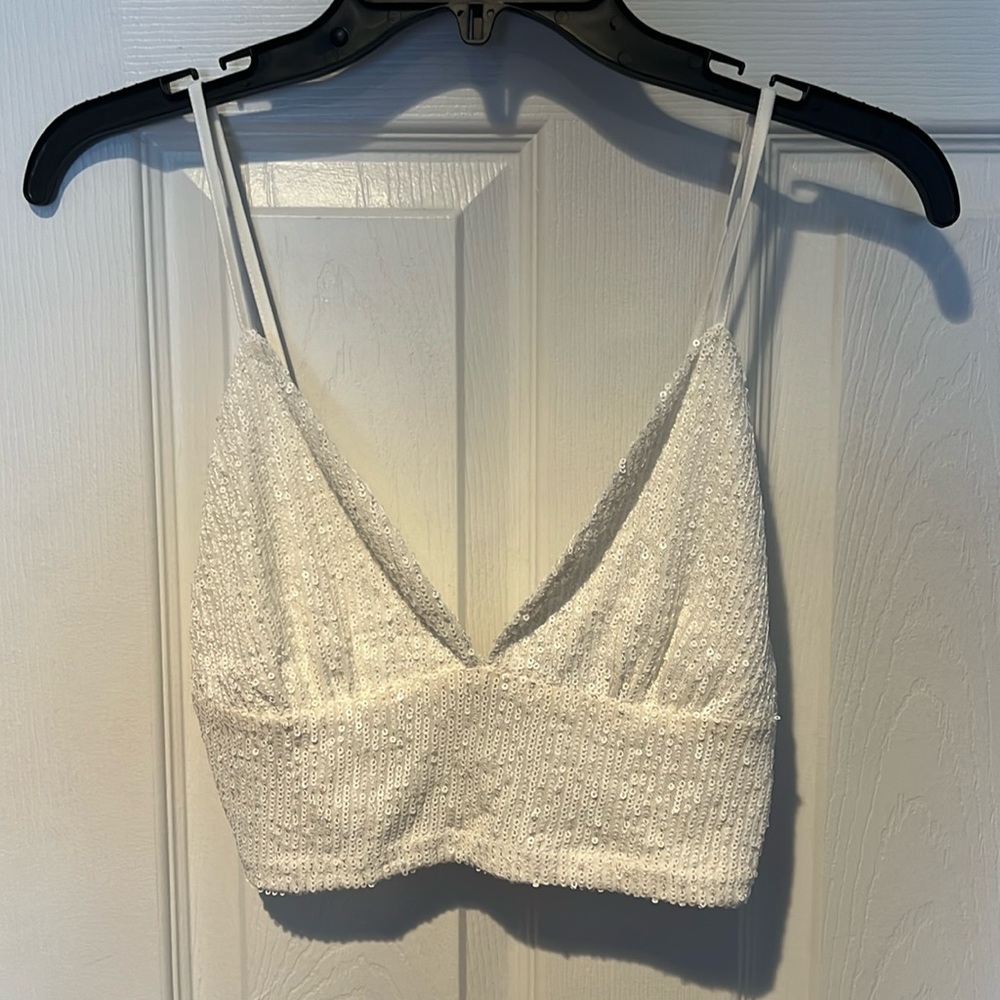 Akira White Sequin Bralette Crop Too